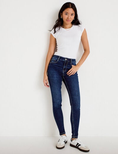 Jean skinny taille haute bleu fonc&eacute; femme