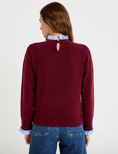Pull col chemise manches longues bordeaux femme