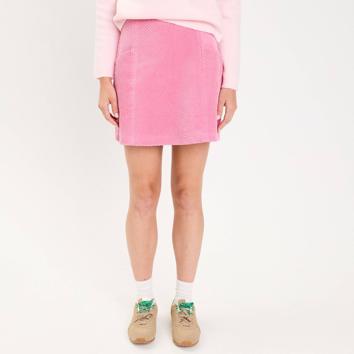 Jupe trap&egrave;ze en velours rose femme