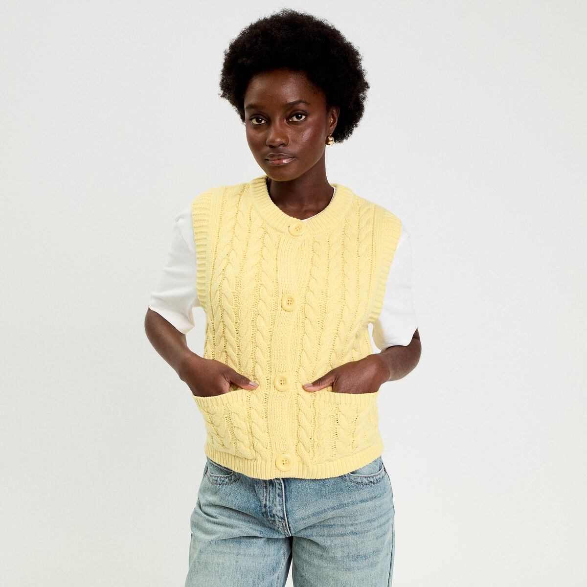 Gilet sans manches jaune clair femme