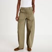 Pantalon barrel taille haute vert kaki femme