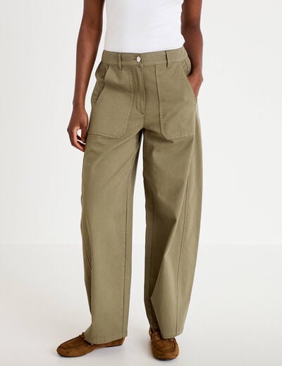 Pantalon barrel taille haute vert kaki femme