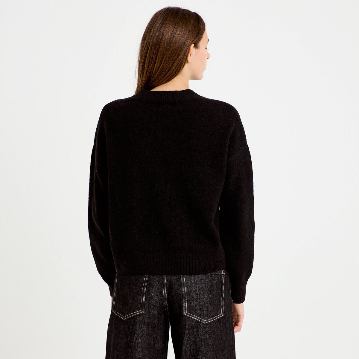 Pull col rond noir femme