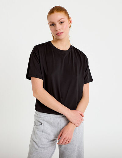 T-shirt col rond manches courtes noir femme