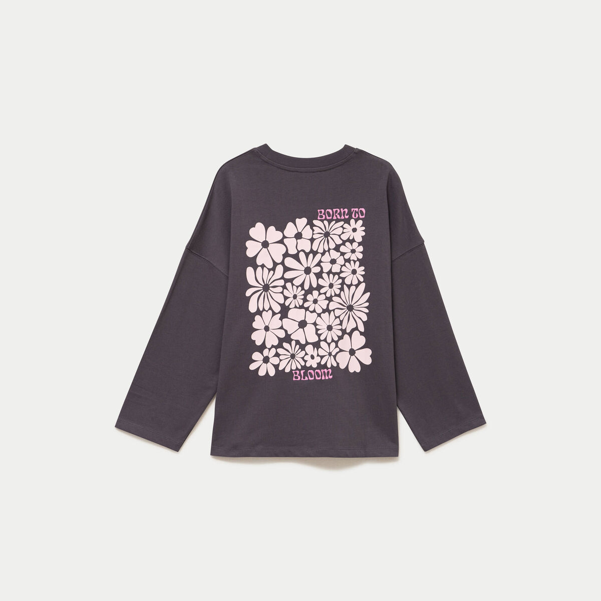 Sweat oversize col rond manches longues gris fonc&eacute; femme