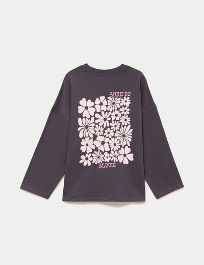Sweat oversize col rond manches longues gris fonc&eacute; femme