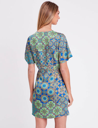 Robe droite drap&eacute;e satin bleu roi femme