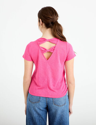T-shirt noeuds dos rose fushia femme