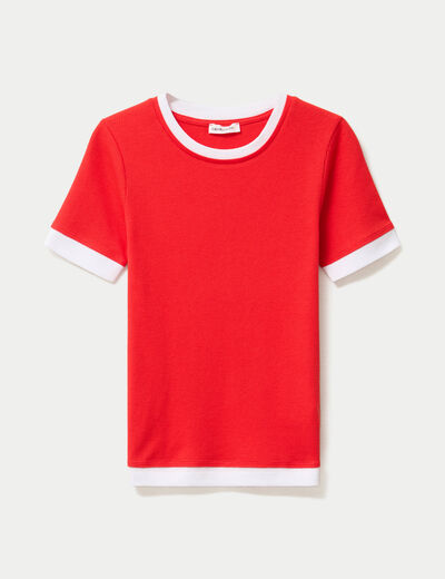T-shirt ajust&eacute; col rond manches courtes rouge femme