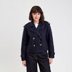 Trench droit court col tailleur bleu marine femme