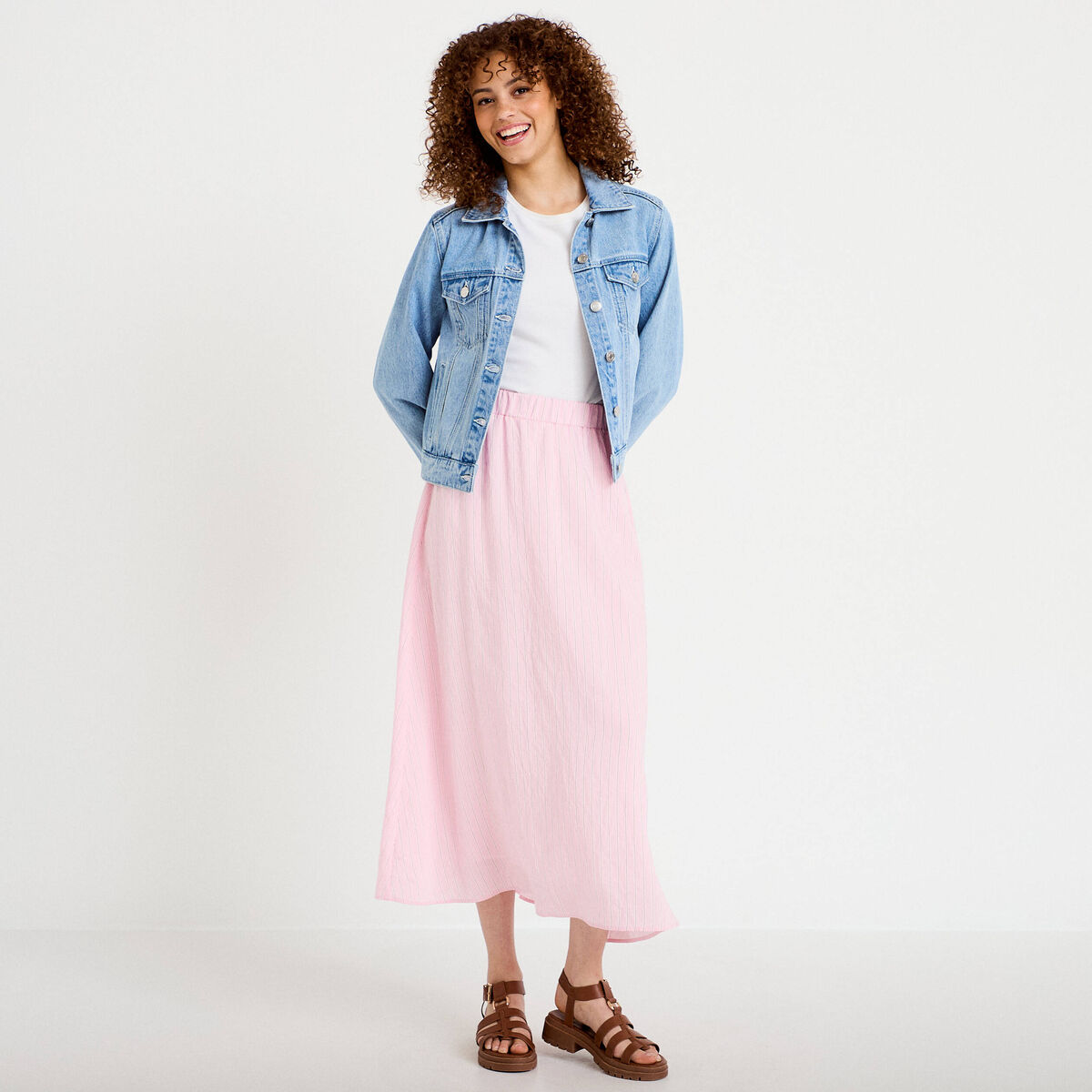 Jupon &eacute;vas&eacute; longueur 3/4 rose femme