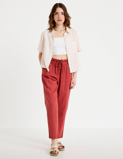 Pantalon large 7/8&egrave;me taille haute vieux rose femme