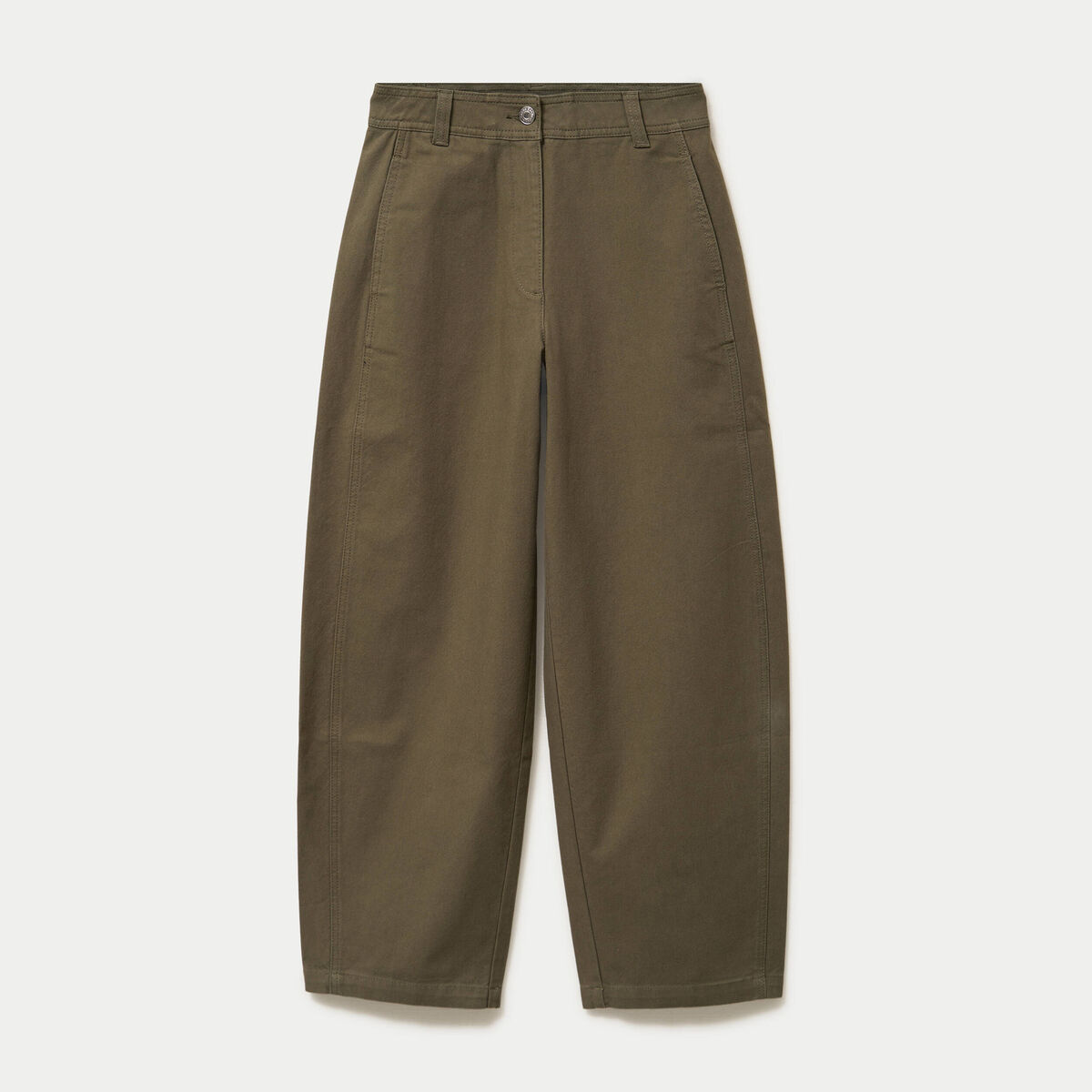 Pantalon chino coupe barrel vert kaki femme