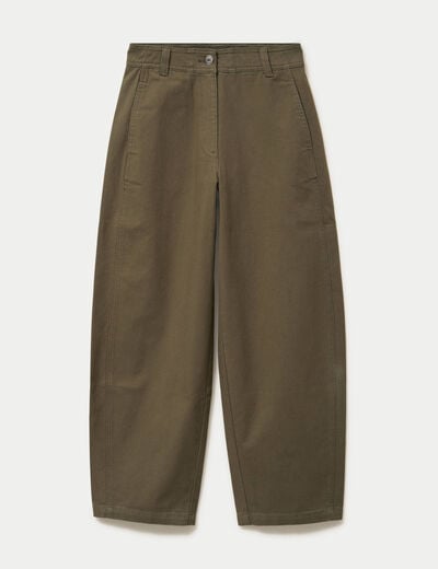 Pantalon chino coupe barrel vert kaki femme