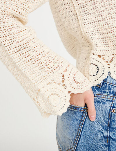 Pull manches longues ecru femme