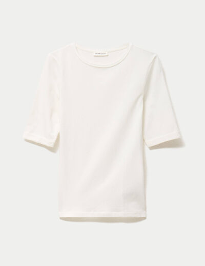 T-shirt ajust&eacute; col rond manches courtes ecru femme