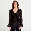 Blouse col claudine bas resserr&eacute; noir femme