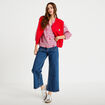 Blouse col v manches 3/4 broderie rouge femme