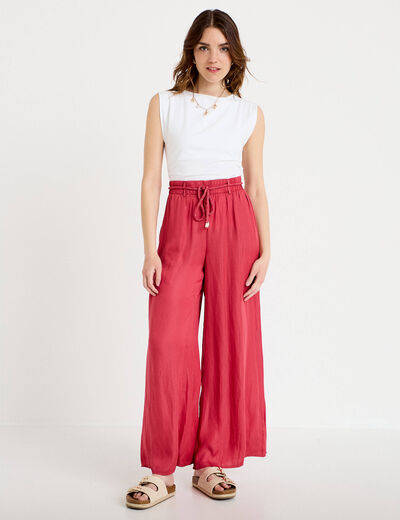 Pantalon large taille standard rose framboise femme