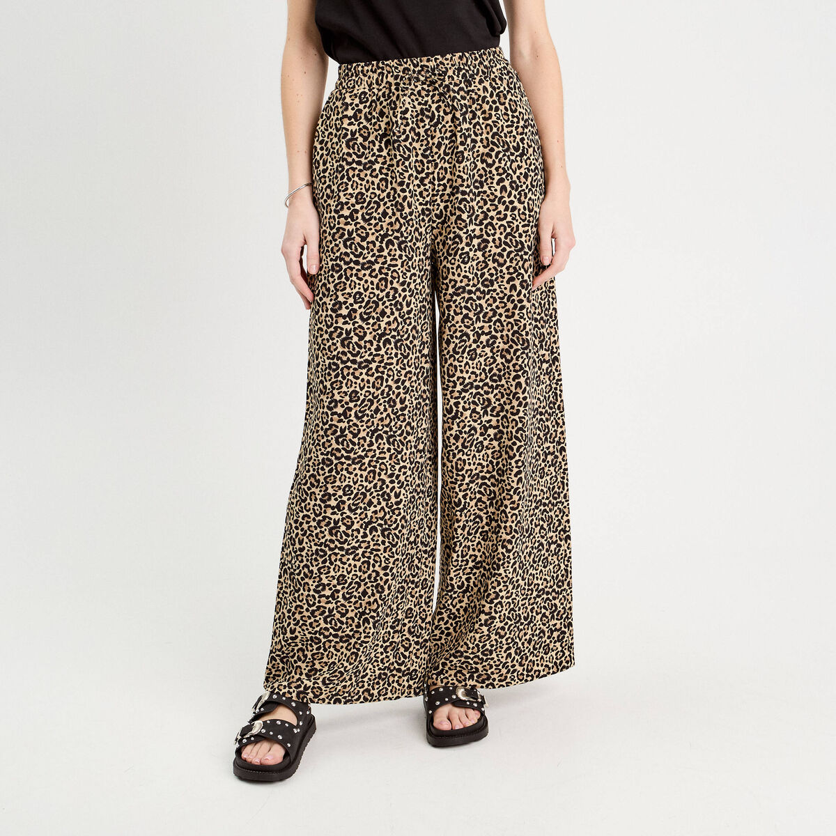 Pantalon large fluide beige femme
