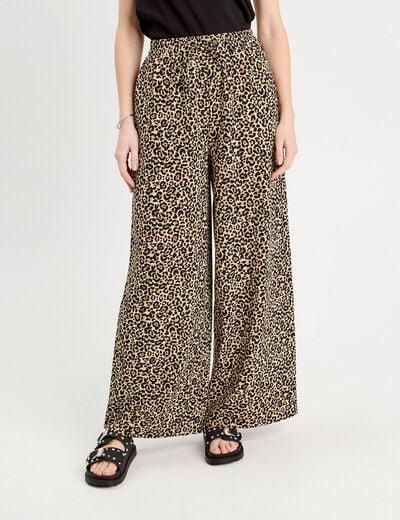 Pantalon large fluide beige femme