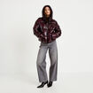 Doudoune bas resserr&eacute; manches longues violet fonc&eacute; femme