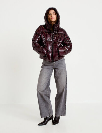 Doudoune bas resserr&eacute; manches longues violet fonc&eacute; femme