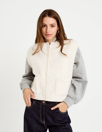 Gilet sans manches bouclette ecru femme