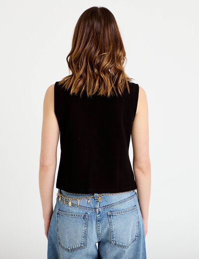 Gilet sans manches col rond noir femme
