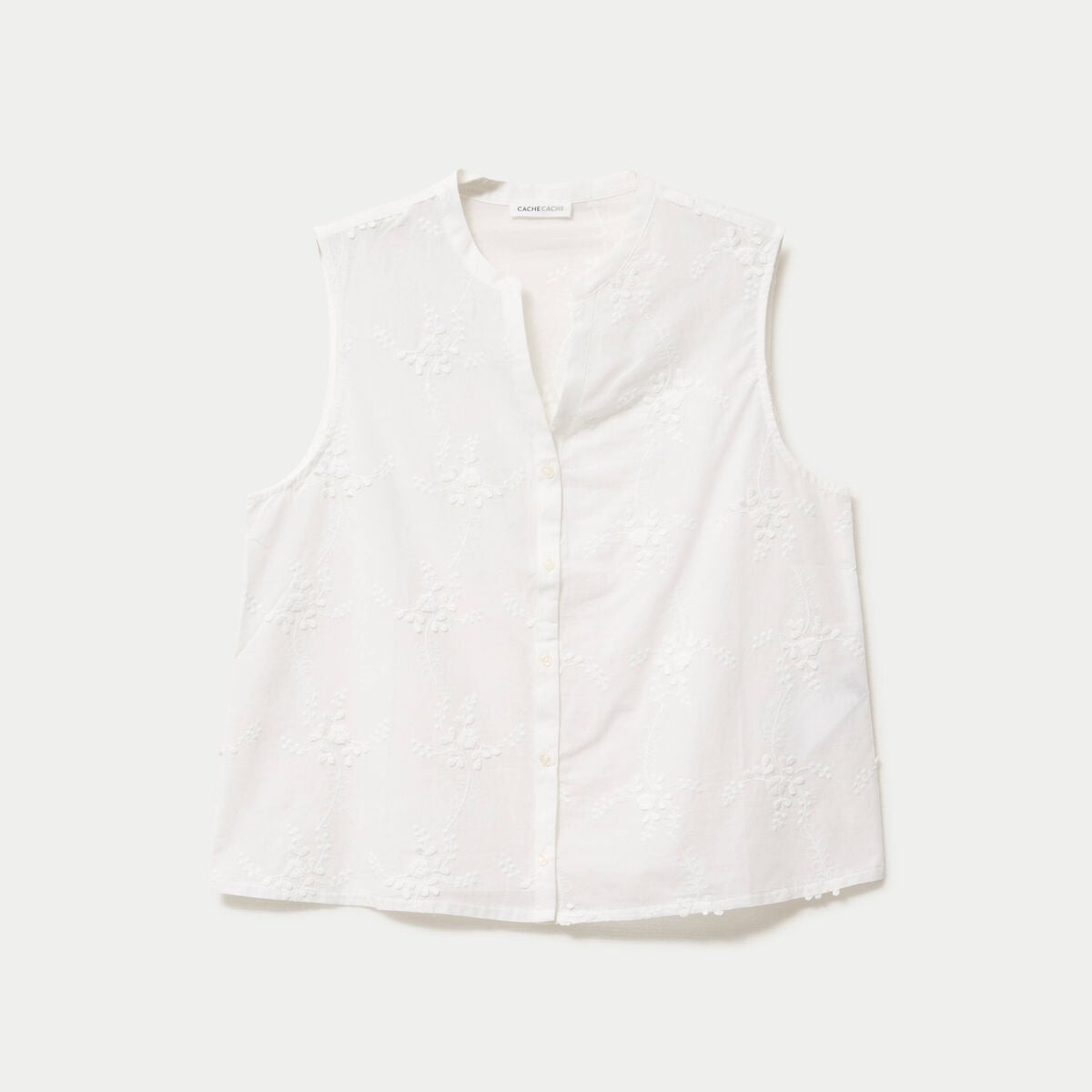 Chemise droite sans manches &agrave; relief ecru femme