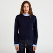 Pull col chemise manches longues bleu marine femme