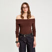 T-shirt manches longues marron fonc&eacute; femme