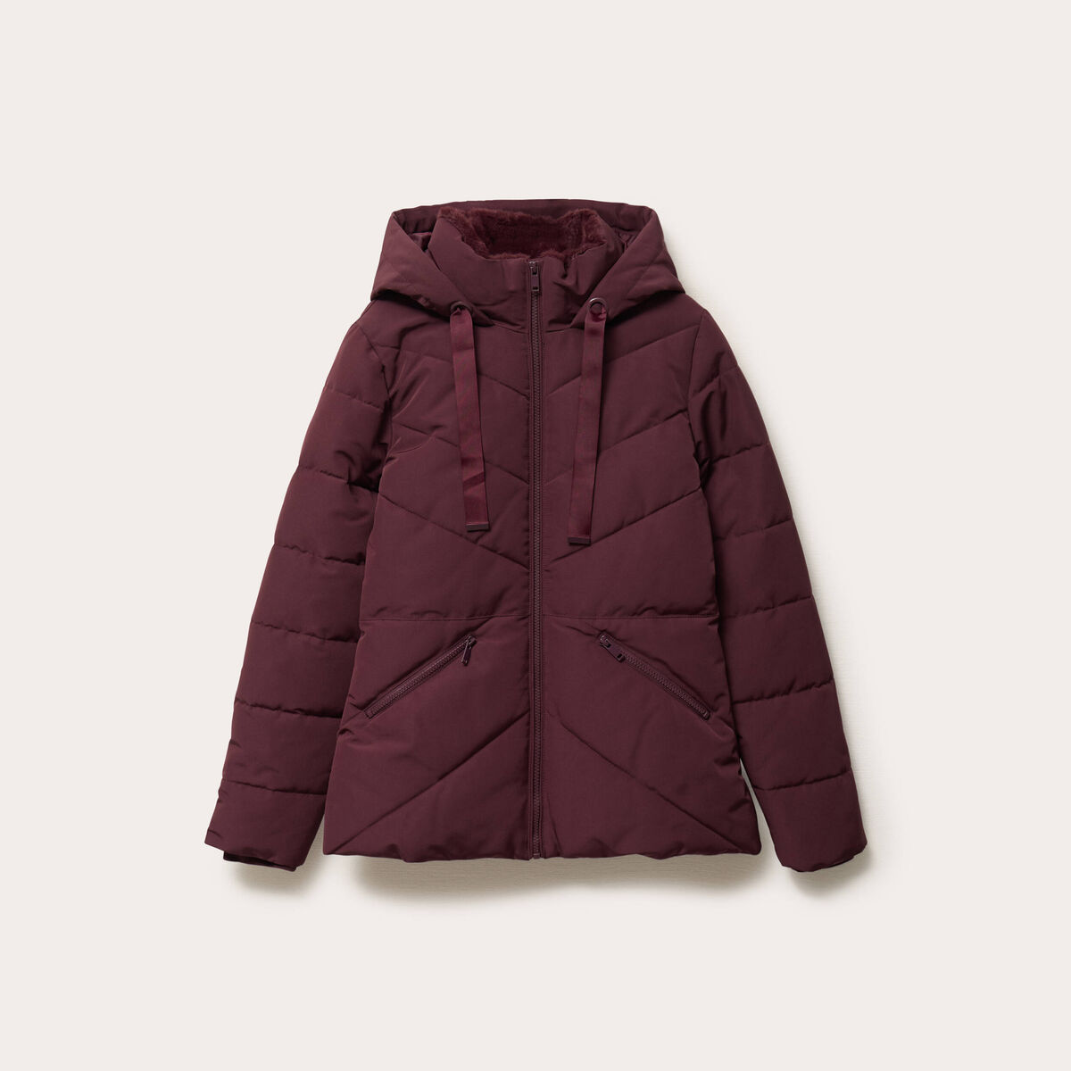 Doudoune cintr&eacute;e &agrave; capuche violet fonc&eacute; femme