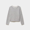 Pull col rond manches longues gris clair femme