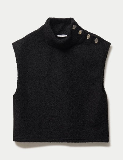 Pull droit sans manches col montant noir femme