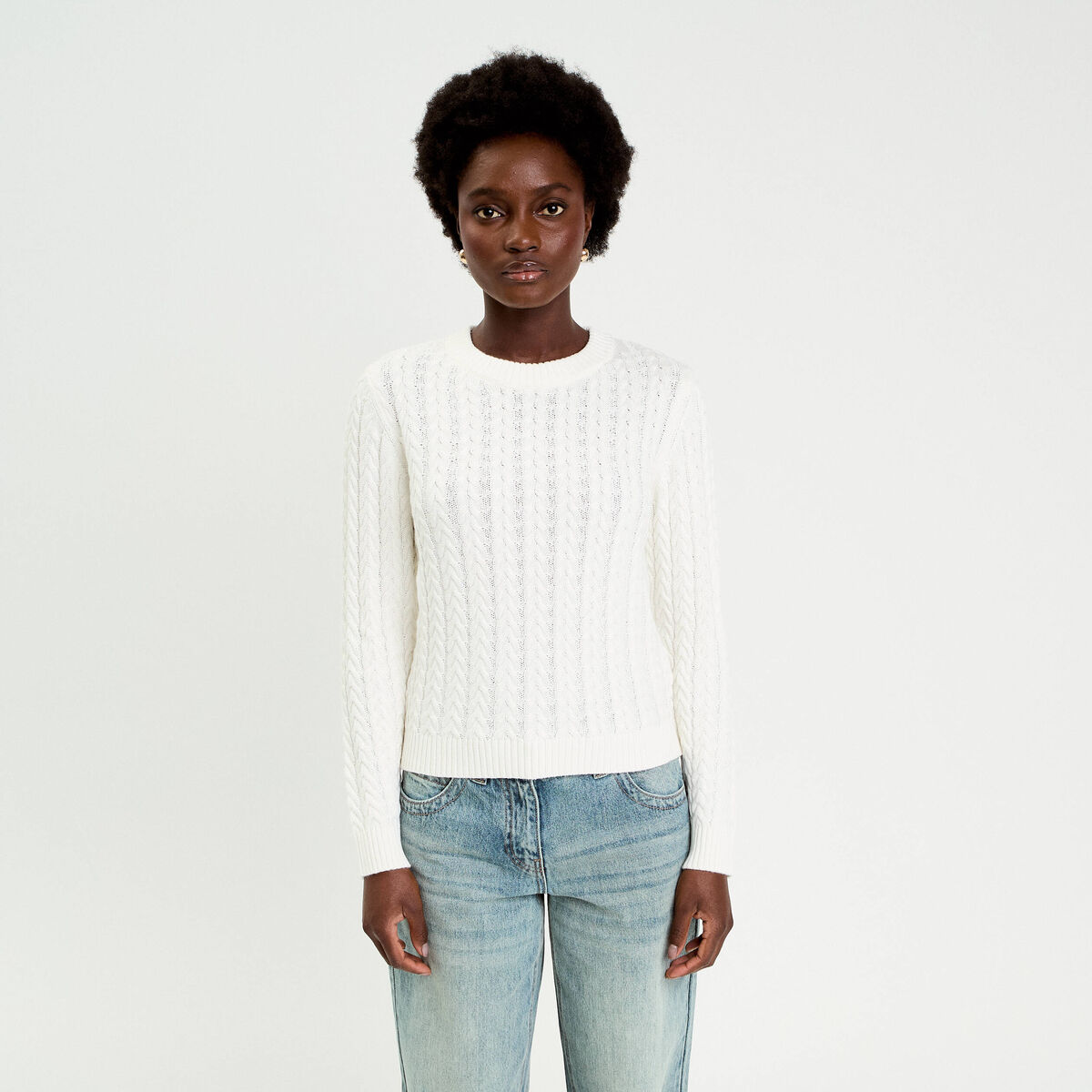 Pull torsad&eacute; ecru femme