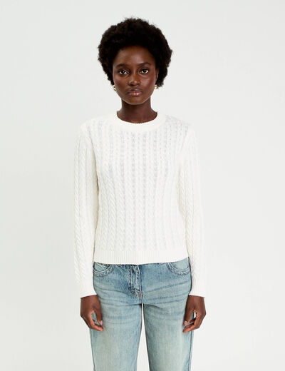 Pull torsad&eacute; ecru femme