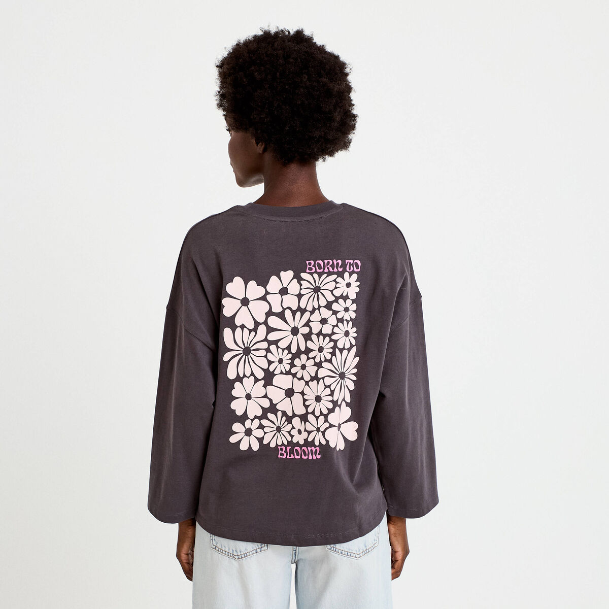 Sweat oversize col rond manches longues gris fonc&eacute; femme