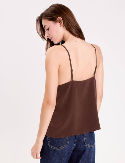Top ajust&eacute; col v fines bretelles marron fonc&eacute; femme