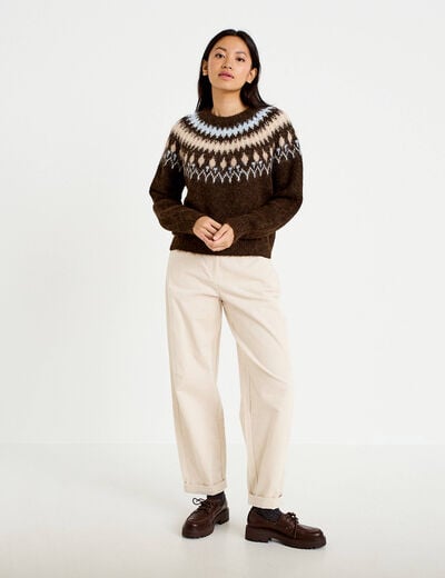 Pantalon barrel ceinture amovible ecru femme