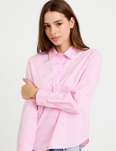 Chemise droite col am&eacute;ricain strass rose femme