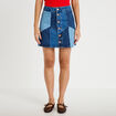 Jupe courte &eacute;vas&eacute;e taille haute en jean denim double stone femme