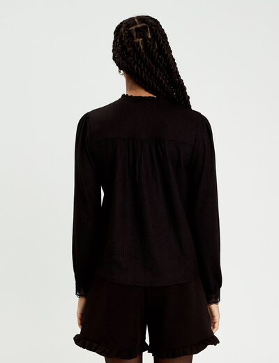 Blouse maille relief&eacute;e noir femme