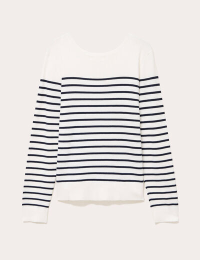 Pull fin manches longues encolure bateau bleu marine femme