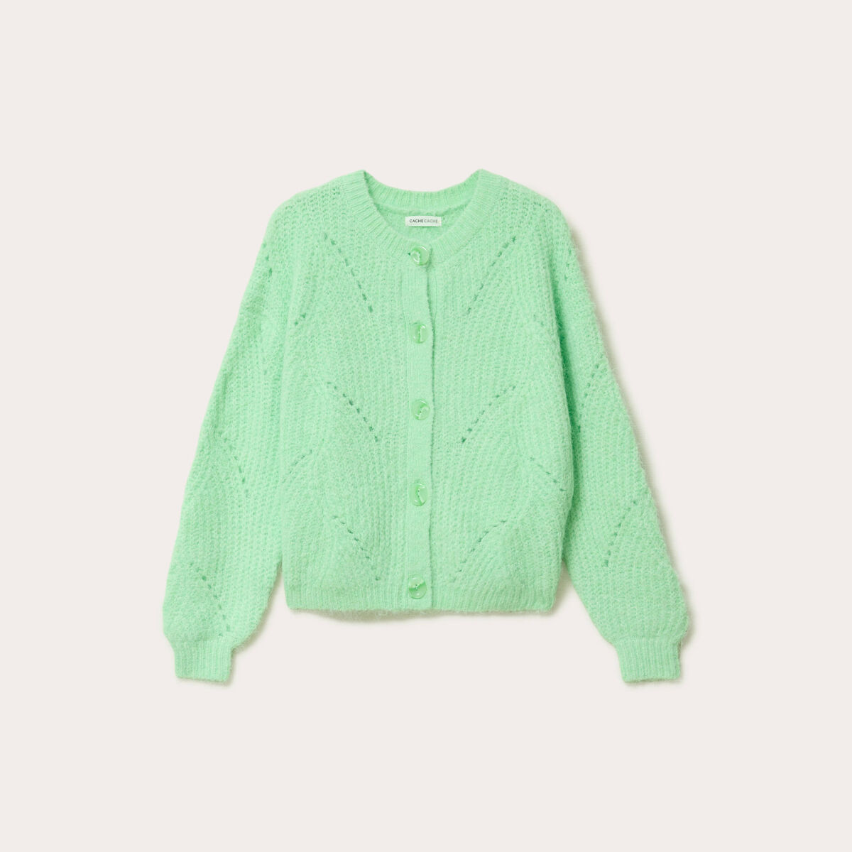 Gilet ajour&eacute; manches longues vert pastel femme