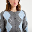 Cardigan col rond manches longues gris fonc&eacute; femme