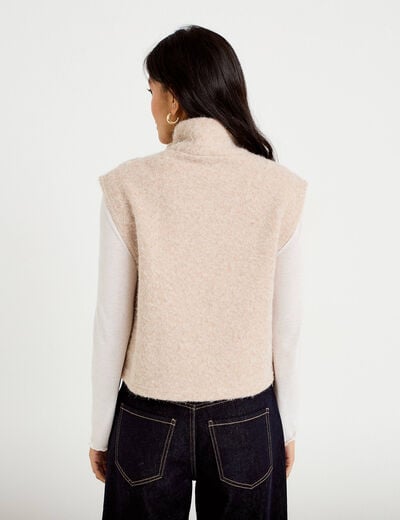 Pull droit sans manches col montant sable femme