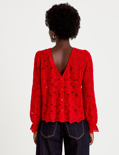 Blouse en dentelle d&eacute;collet&eacute; dos rouge femme