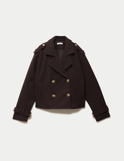 Trench court boutonn&eacute; marron fonc&eacute; femme