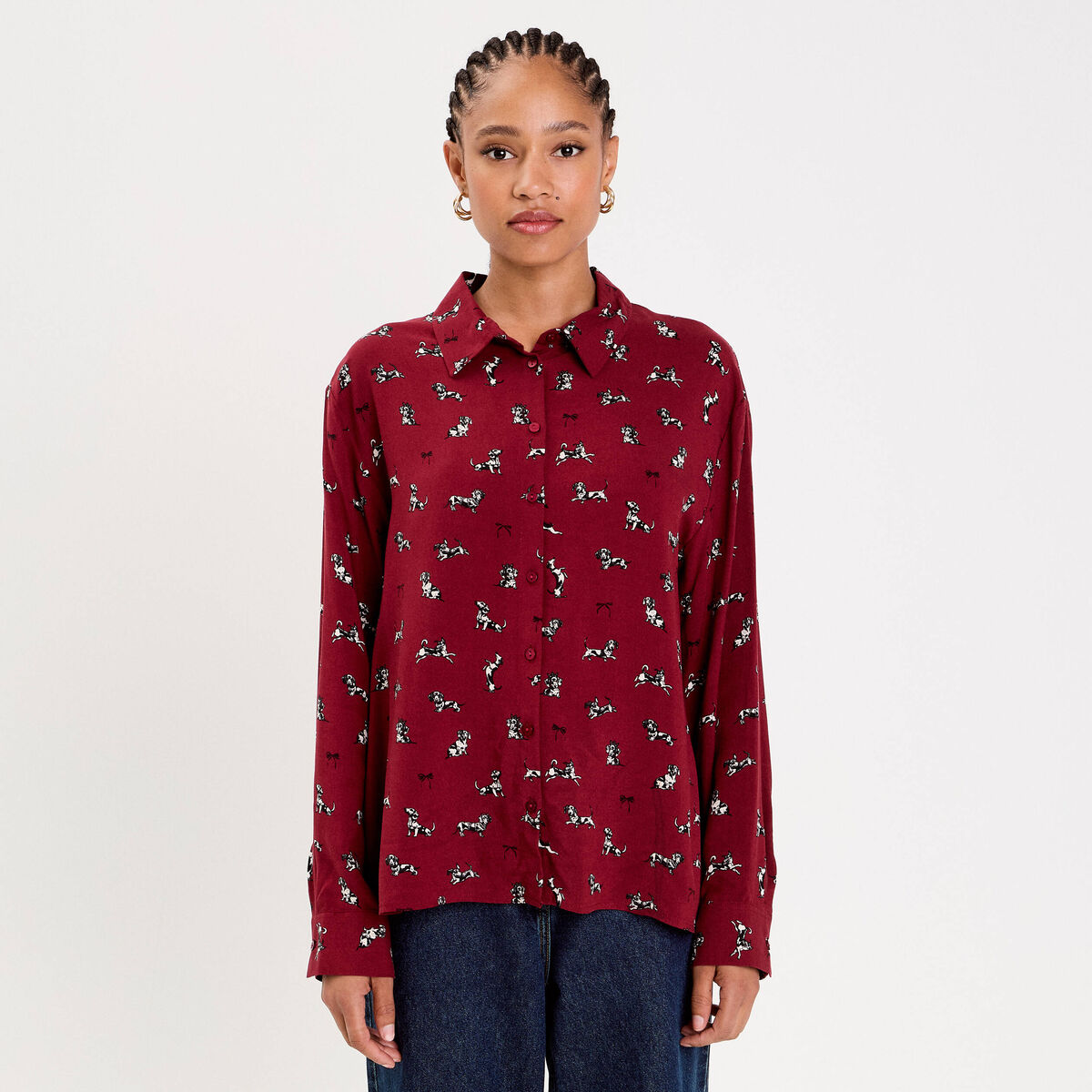 Chemise droite longue bordeaux femme